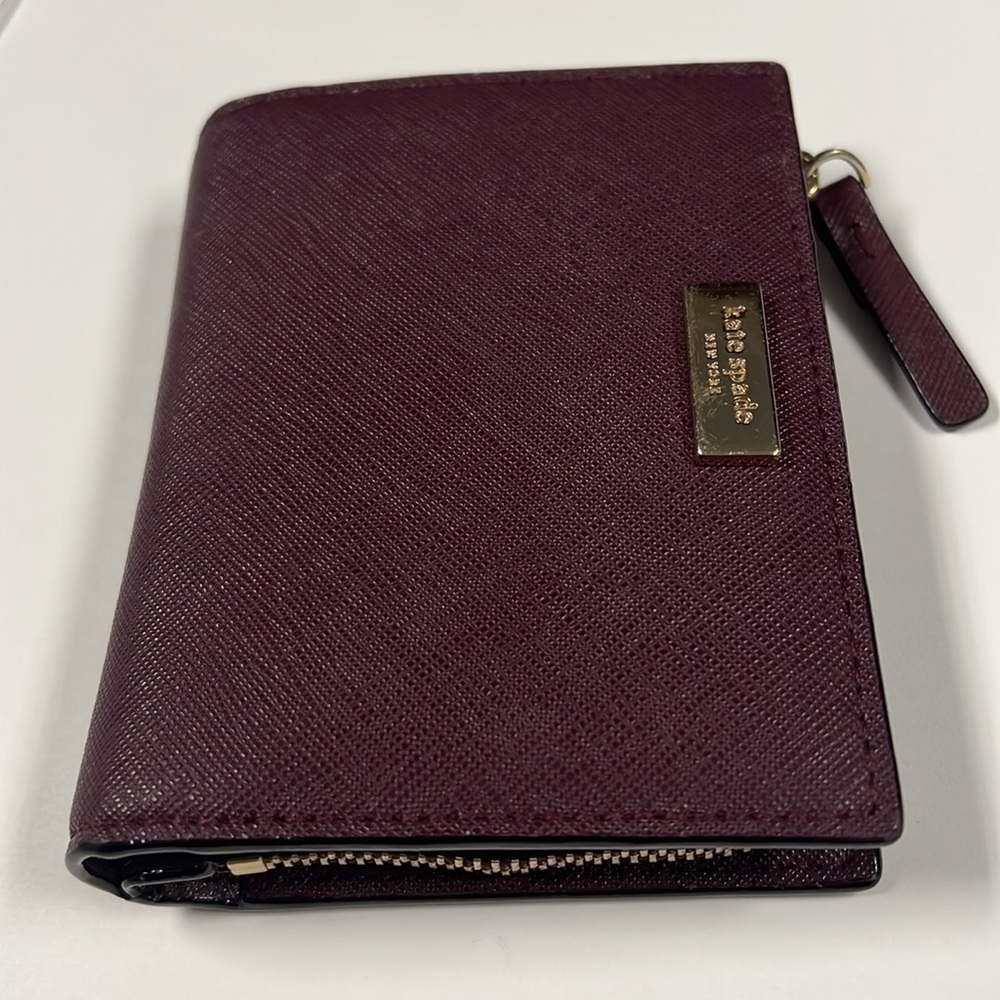 Kate Spade Stacy Laurel Way Saffiano Bifold Double Snap Wallet in Deep Plum